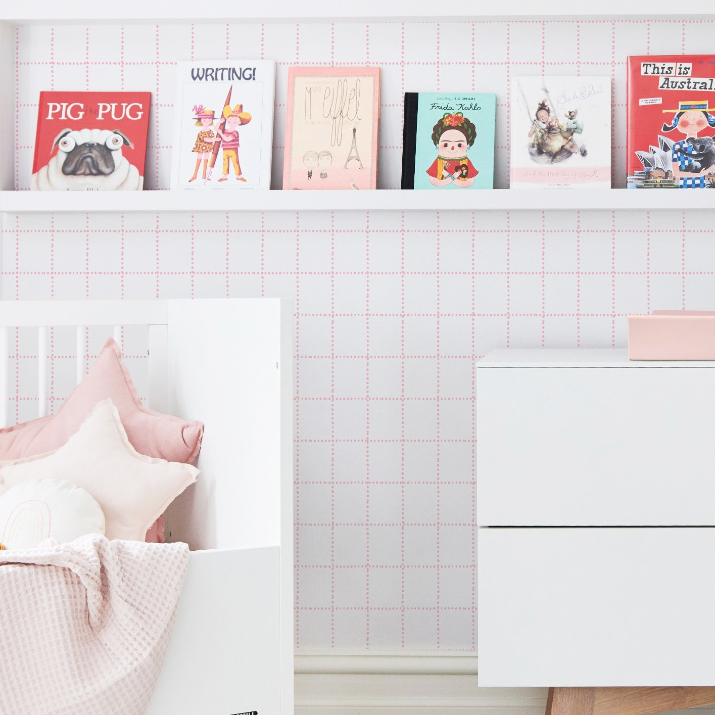 Papel de parede Quarto Menina Rosa Grid Infantil